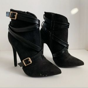 COPY - Faux suede Black High Heel Strap Booties